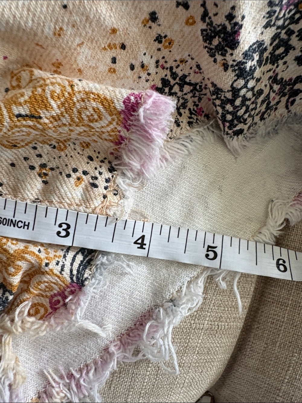 Pilcro Floral Fringe-Hem Jean Shorts in White, Pink & Gold - Picture 5 of 7